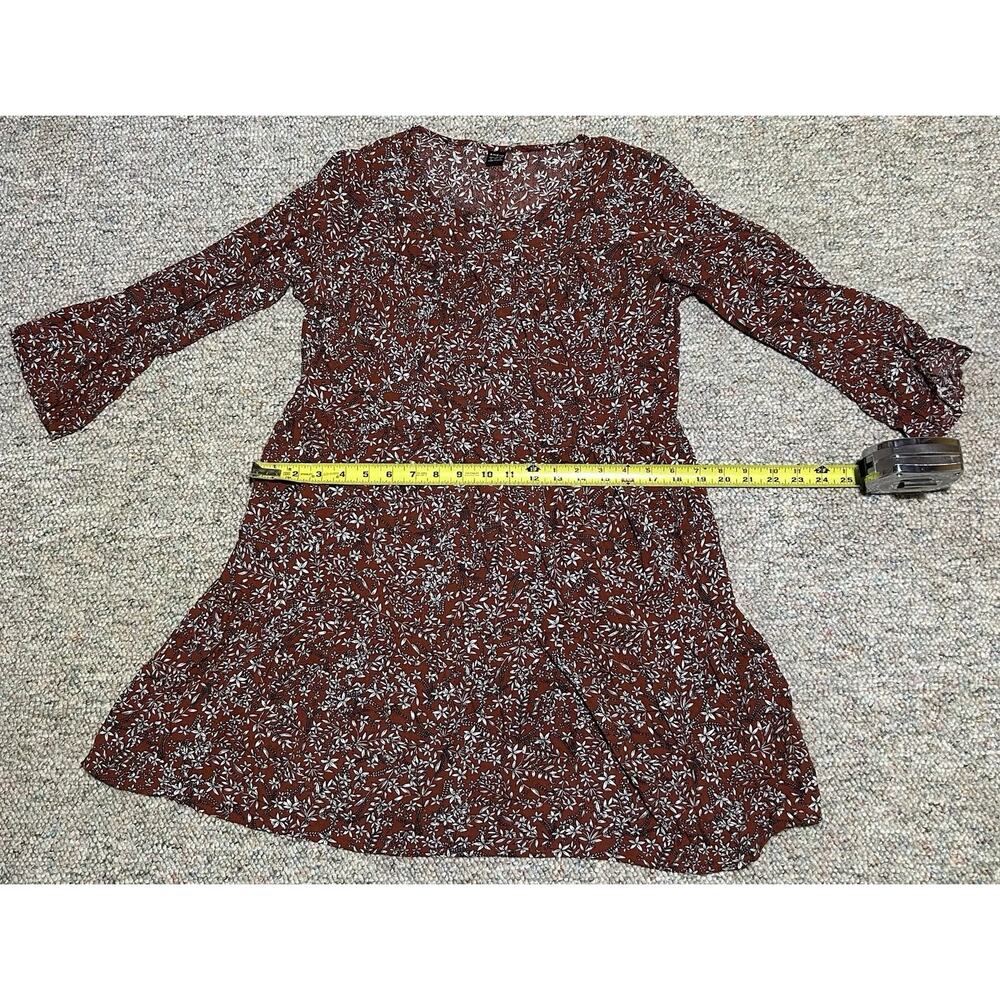 SHEIN Maroon Ditsy Floral Print Dress Size Small Flare Sleeves - Picture 6 of 12